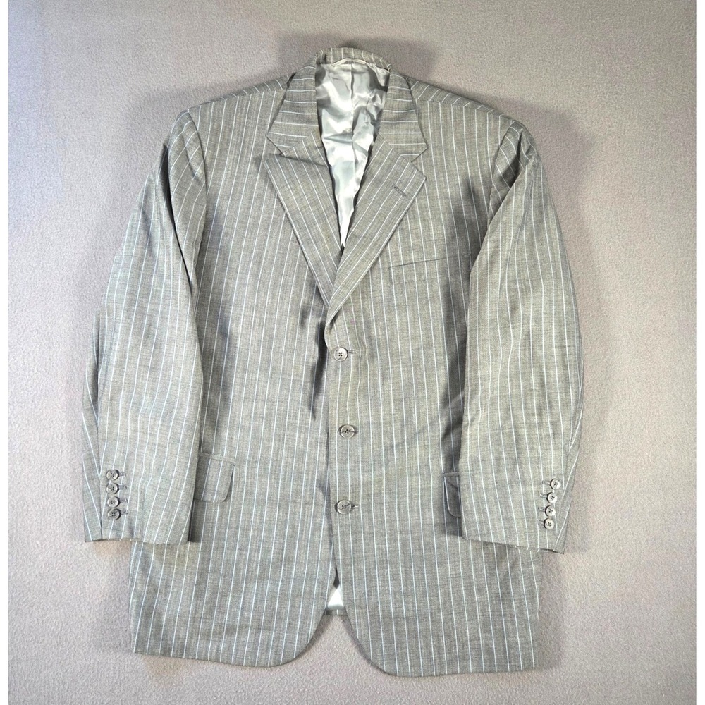 Holland & Sherry Blazer Mens 44L Grey Pinstripe Sport Coat Tom James Fil A Mano